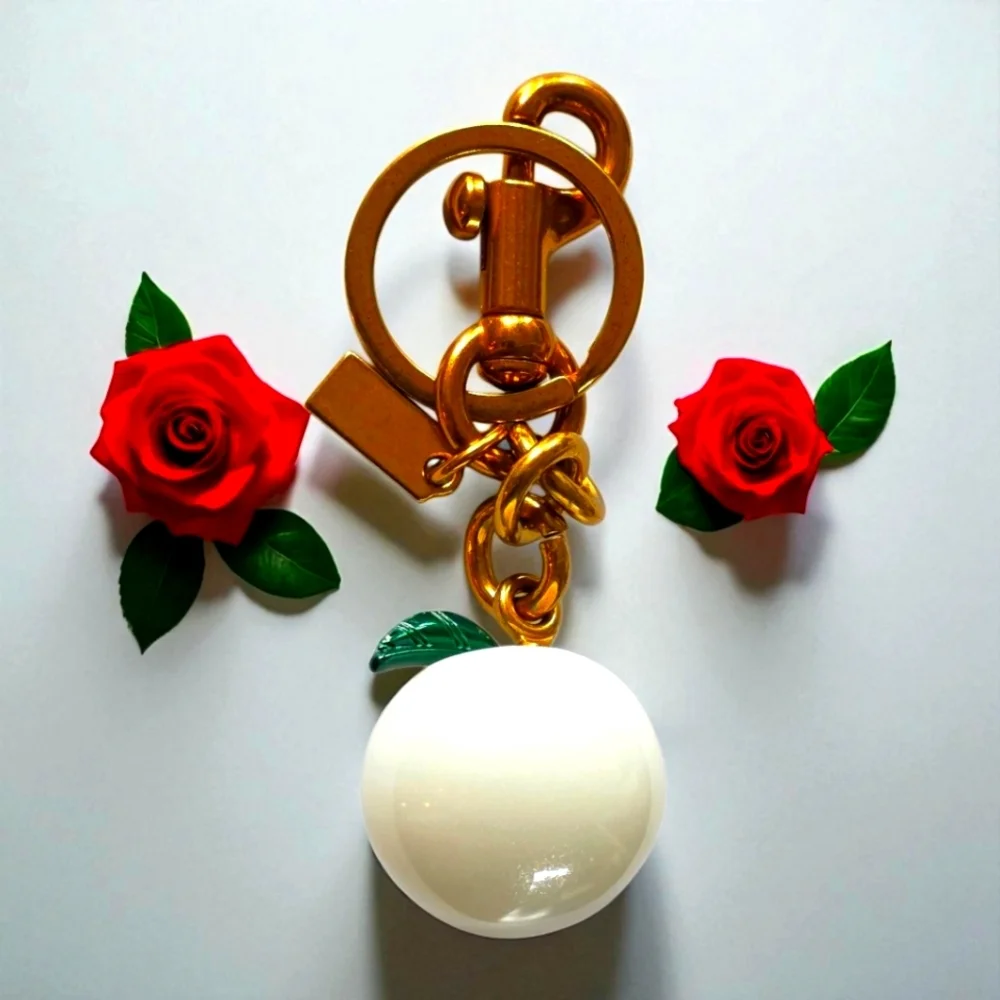 NEW White and Matte Gold Apple Purse Charm and Keyholder